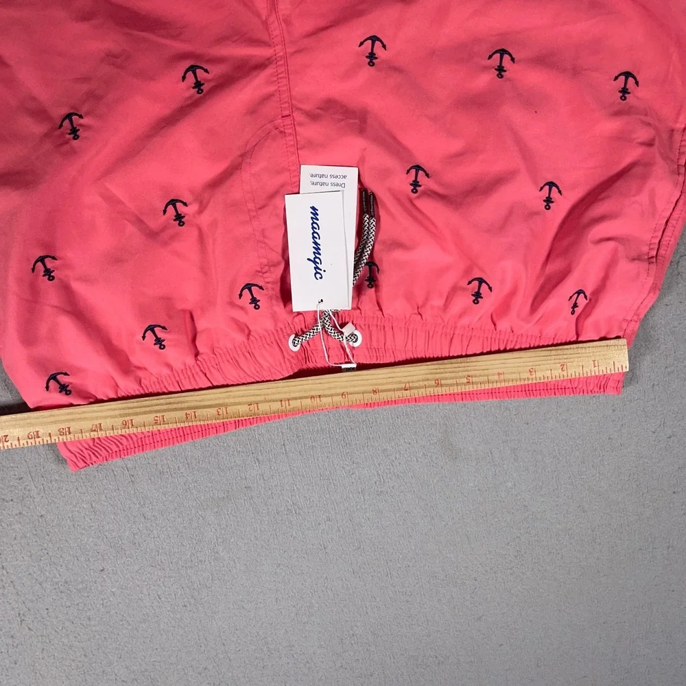 MaaMgic Swim Trunks Men‎ XXL Anchor Print  Shorts Coral Pink Beach Pool Summer
